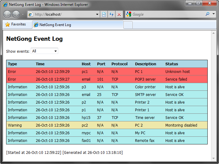 Event Log Screenshot