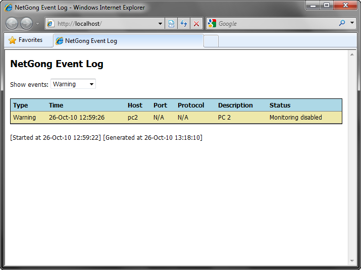 Event Log Screenshot